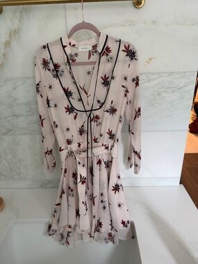 A.L.C. Blush Floral Long-Sleeve Tie-Waist Dress